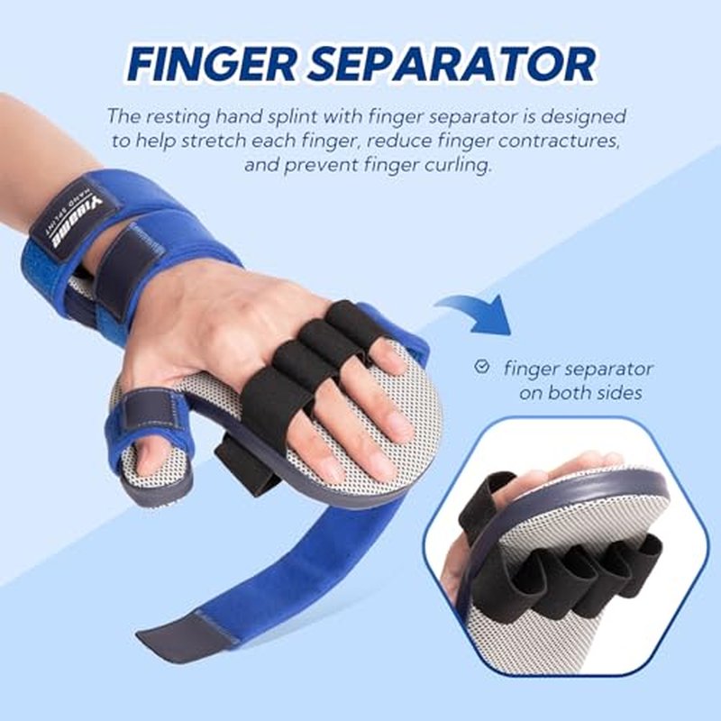 YiYame Resting Hand Splint, Stroke Hand Brace with Finger Support, Hand immobilizer for Carpal Tunnel Wrist Night Support, 5 fingers Straightening, Flexion Contractures, Fits Right & Left, M