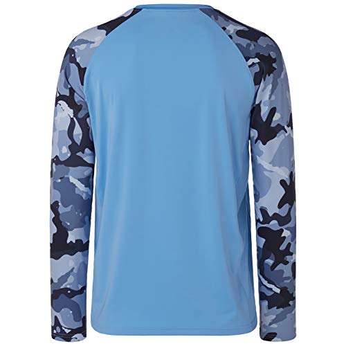 BASSDASH UPF 50 Men's Camouflage Long Sleeve Quick Dry Fishing Tee – X-Large, Carolina Blue Camo