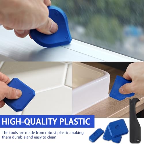 Caulk Tool Kit - 12-Piece Plastic Silicone Caulking Tools for Tile Sealing & Grouting Silicone Finishing Tools for Tile and Grout Smoothing(Blue)