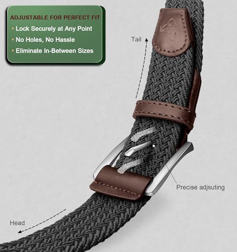 BULLIANT 2-Pack Men's Woven Braided Stretch Web Belts, 52-56 Inch Waist, Gift Boxed - Black & Deep Brown, Adjustable