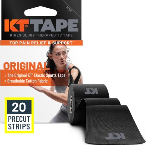 Kinesiology Athletic Tape - Original Cotton, 20 Precut Strips, Black