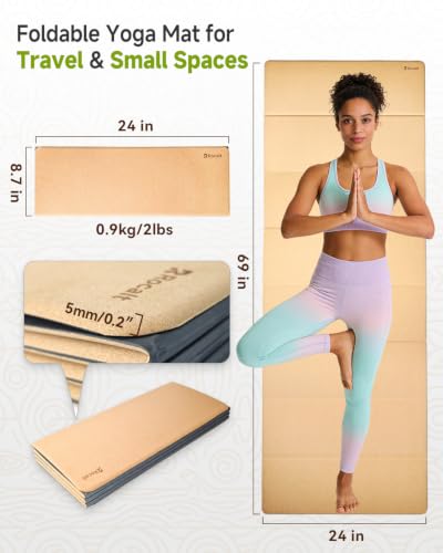 Foldable Cork Yoga Mat - Non-Slip, Travel-Friendly 69x24 Inches, Eco-Friendly