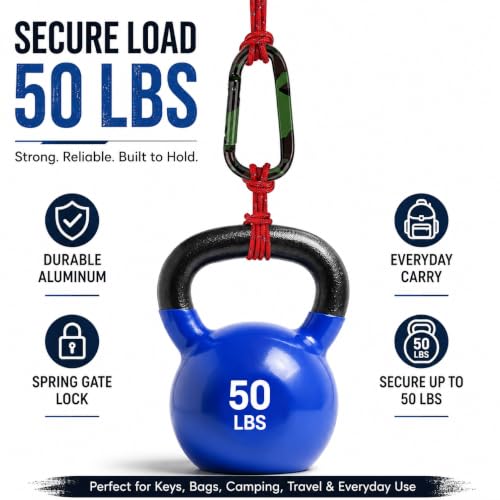 CampTek Carabiner Caribeaner Clip,3" Large Aluminum D Ring Shape
