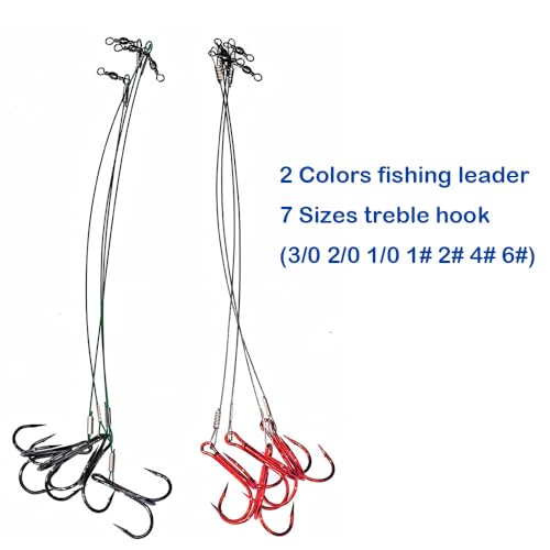 Fishing Treble Hook Rigs with Nylon Coated Leader - Green Leader / 6# (10pcs)
