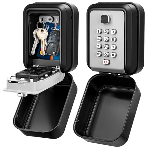 HUANLANG Lock Box for Keys with Code, Waterproof Key Boxs Wall Mount 12-Digit Keypad Locks Box for House Key, Realtors, Garage Spare Keys