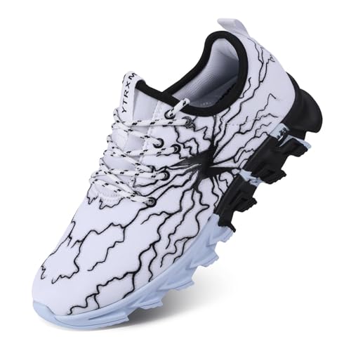 YTRXM Kids Running Sneakers White 4.5 Big Kid Lightweight Slip-On Tennis Shoes
