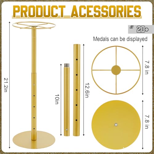 Rotating Medal Display Rack - Adjustable Holder for 20+ Medals - Gold