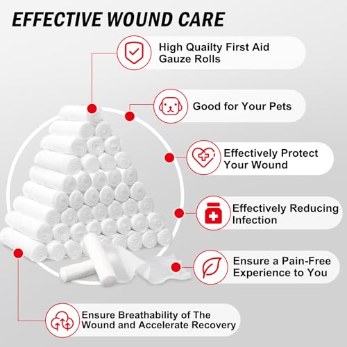 DMSKY 3 Inch x 4.1 Yards Gauze Rolls 60 Pack - Breathable Wound Bandage Wrap, Individually Wrapped Medical Gauze for First Aid, Vet & Mummy Wraps