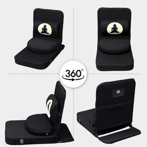 4-in-1 Folding Buddha Chair - Ergonomic Yoga Seat with Zafu & Carry Case - Black