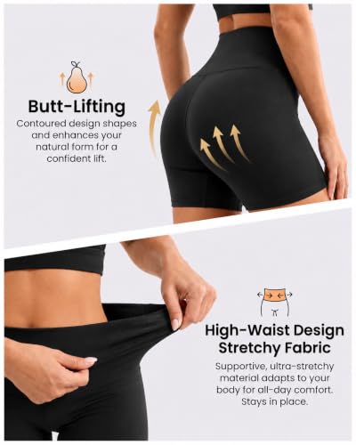 3 Pack Biker Shorts for Women – 8" Black High Waisted Tummy Control for Gym Workout Athletic Cheerleading Yoga
