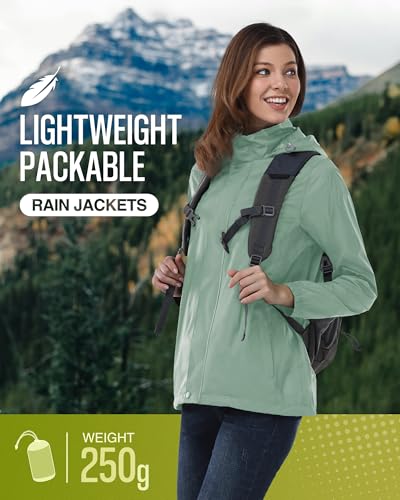33,000ft Women’s Waterproof Rain Jacket - Lightweight Packable, Med, Light Green