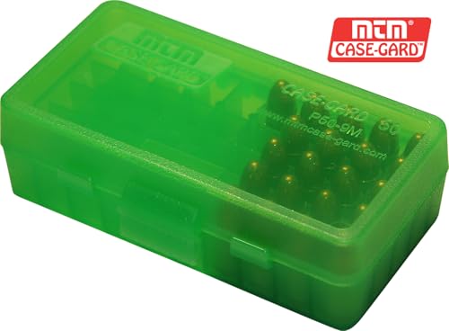 50-Round Pistol Ammo Box - Fits 9mm, 380 ACP, 9mm Makarov - Clear Green