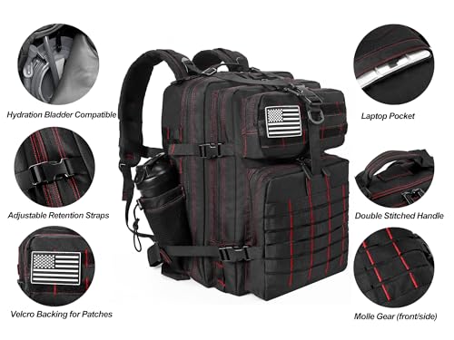 Onyx Crimson 45L Military Tactical Backpack for Men & Women, 3-Day Assault Rucksack with MOLLE