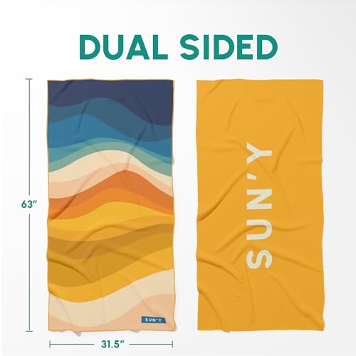 SUN'Y Boho Microfiber Beach Towel - Sand Free, Quick Dry, Large 63x31.5"