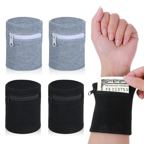 Breathable Wrist Wallet Set - 4PCS Zippered Sweatbands for Sports