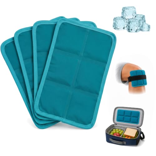 Reusable Ice Packs with Elastic Straps for Lunch Boxes & Coolers - 4 Pack