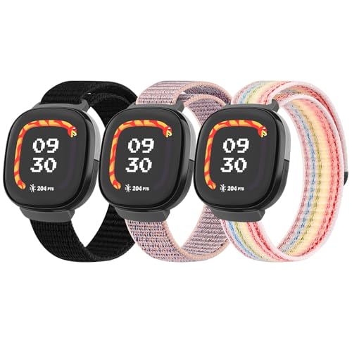 Soft Nylon Bands for Fitbit Ace LTE - Black+Pink Sand+Rainbow