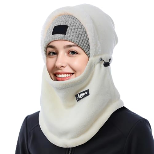 Women's Winter Fleece Balaclava Ski Mask - Windproof Neck Warmer - Beige