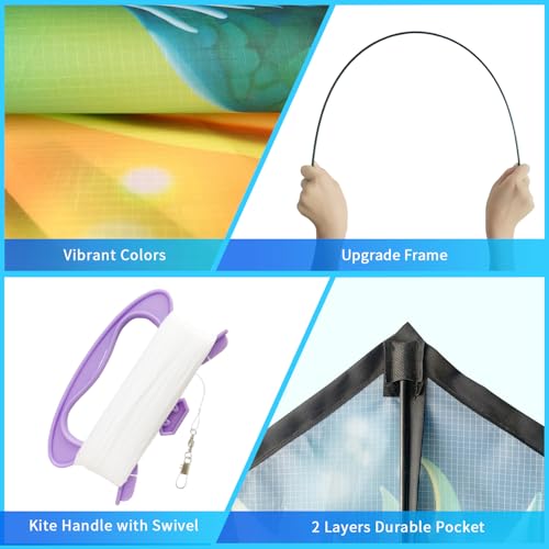 Xida Dragon S Kite for Kids 4-12 Easy Fly 55x61.8in Large Beach Kite