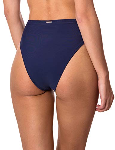 RELLECIGA Women's High Waisted Tummy Control Bikini Bottoms Navy Blue Medium