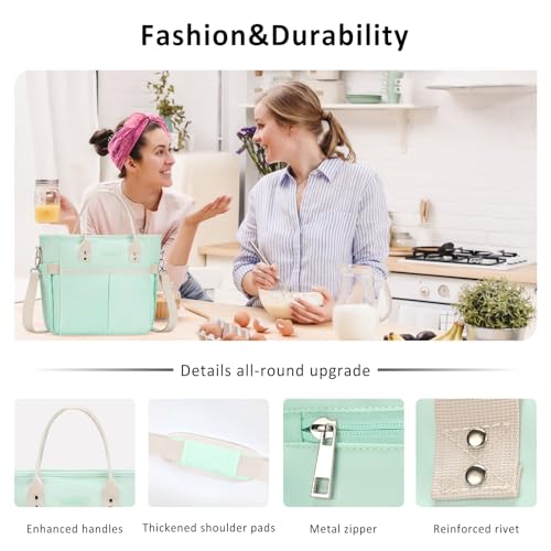 MAXTOP Insulated Lunch Bag for Women Large Green - Leakproof Cooler with Wide-Open Pocket, Removable Shoulder Strap