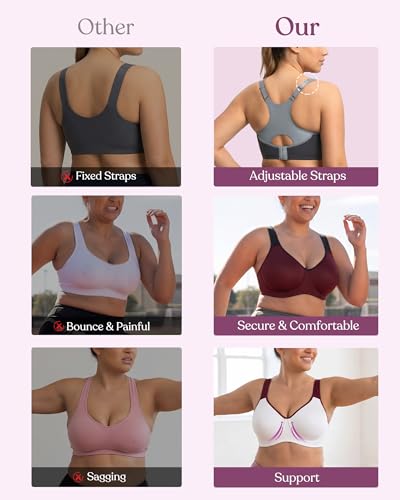 HSIA 36G Black High Support Sports Bra for Women Full Coverage Large Bust