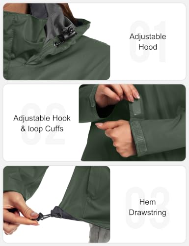 Little Donkey Andy Women's Waterproof Rain Jacket XL Olive for Hiking & Outdoor
