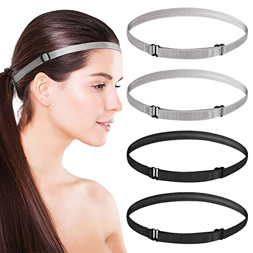 4-Pack Elastic Sport Headbands - Non-Slip Gray & Black