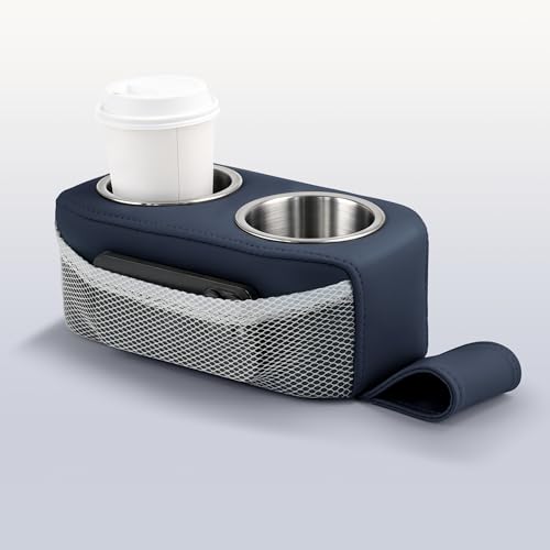 Pontoon Cup Holder Stainless Steel Double with Side Pocket Blue - MANUMARINE