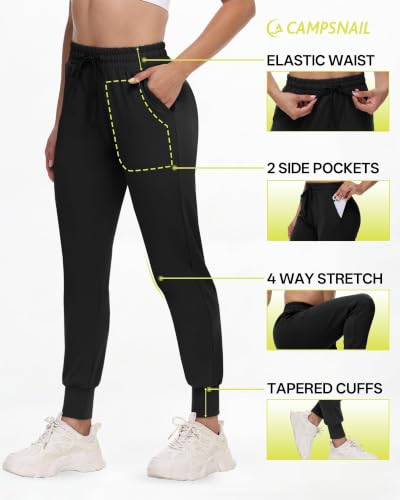 Joggers for Women - Lightweight Comfy Sweatpants with Pockets - Medium Black