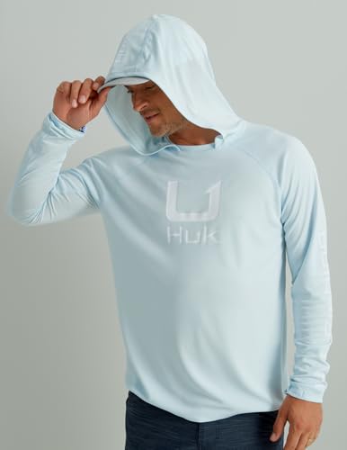 HUK Men’s Icon Hoodie Fishing Shirt with Sun Protection - Large / Ice Water