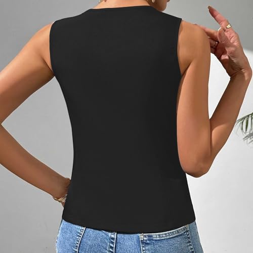 Women's V Neck Sleeveless Button Down Vest - Black, X-Large