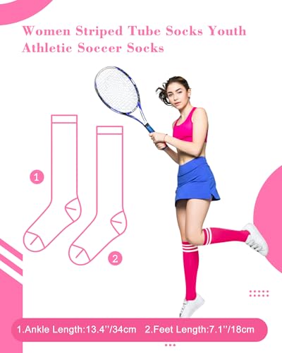 Classic Athletic Knee High Socks - Pink & White Stripes