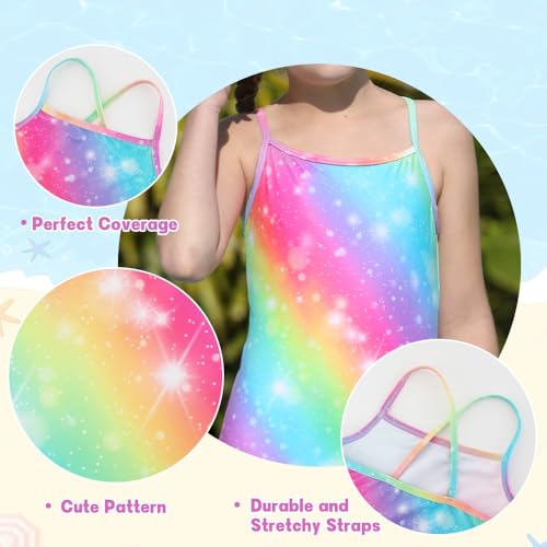 One-Piece Girls Swimsuit - Cute Crossback Straps, 4-5T Rainbow