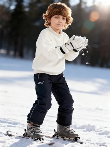 Kids Waterproof Winter Ski Gloves - Touchscreen Thermal Mittens - Blue