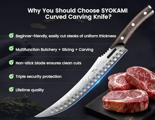 10.5 Inch Butcher Knife - Razor Sharp Damascus Carving Knife with Wooden Handle