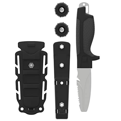 GEAR AID Tanu Dive & Rescue Knife with Sheath, 3" Blunt Tip, Gray, B.C.D. Adapter Included
