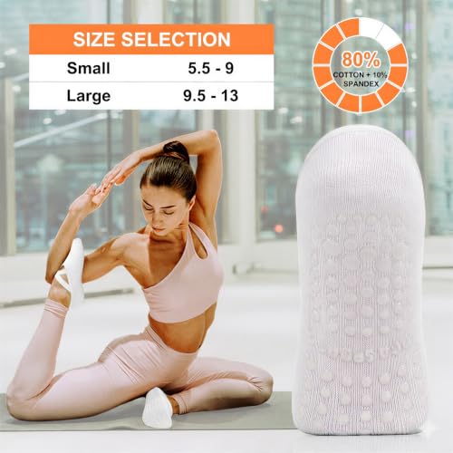 Diu Life Large-X-Large White Pilates Socks with Grips - Non Slip Yoga & Dance Socks (3 Pack)