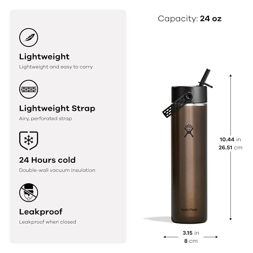 Hydro Flask 24 Oz Obsidian Insulated Stainless Steel Water Bottle with Wide Straw Lid