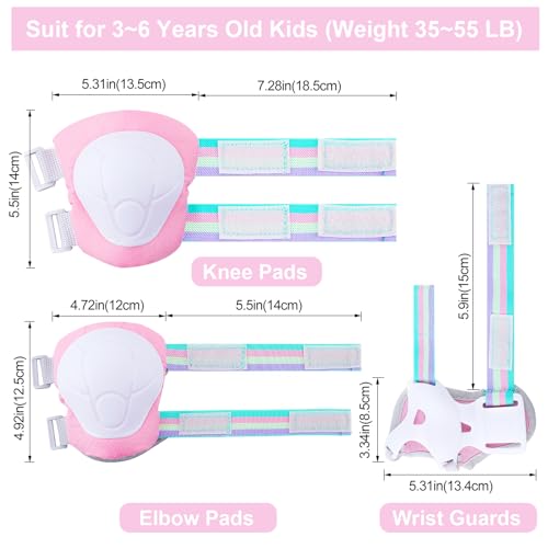 Kids Protective Gear Set - Knee & Elbow Pads with Wrist Guards - Pink, Small