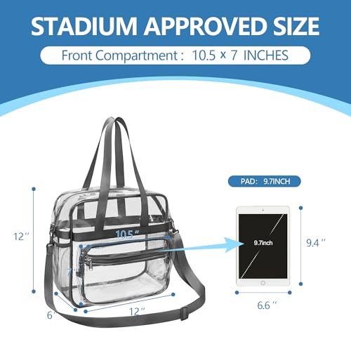 Clear Stadium Tote Bag with Multiple Front Pockets - Grey-3