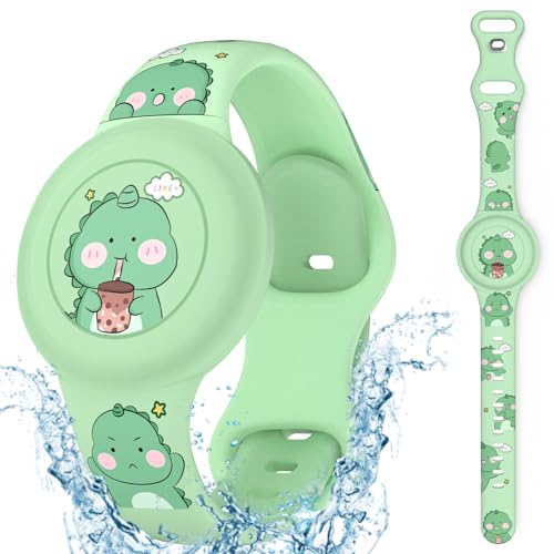 Waterproof AirTag Bracelet for Kids - Boba Tea Dinosaur Design