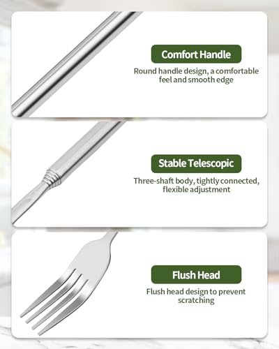 2-Piece Extendable Stainless Steel Fork and Spoon Set - Silver