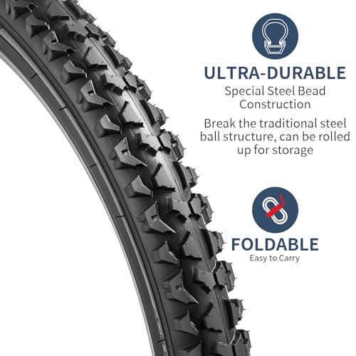 YUNSCM 2-Pair 26x2.10 Mountain Bike Tires with Tubes & Levers - Off-Road Ready