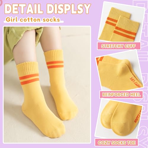 Eyean Girls Athletic Crew Socks 6 Pairs for Kids 9-13 Years Striped D