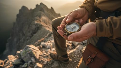 Vintage Brass Pocket Compass with Leather Case - 1 Count