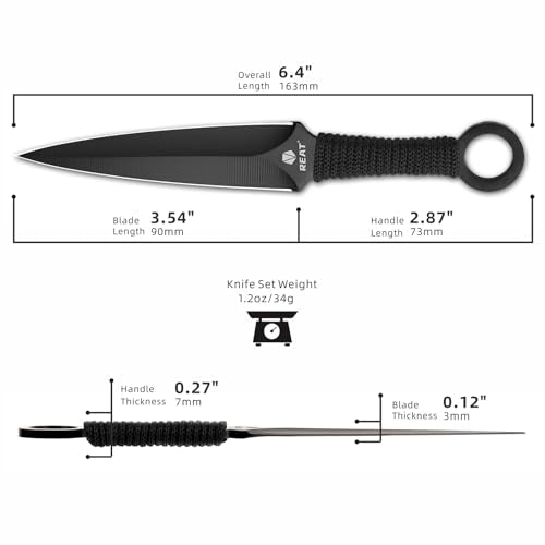 Throwing Knives Set - 3 Piece 6.5" 440 Stainless Steel with Sheath - Black