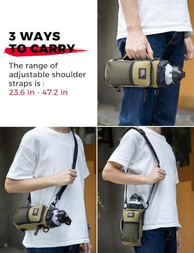 KEMIMOTO Brown 40 oz Water Bottle Holder Bag with Adjustable Strap for Hiking Camping