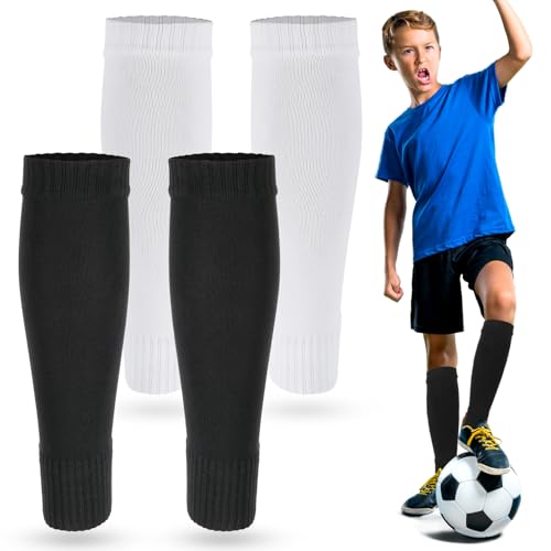 Kids Soccer Socks - Pre Cut Leg Sleeves for Shin Guards, 2 Pairs