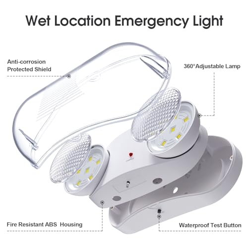 Outdoor Emergency Light with Battery Backup, Exterior Emergency Exit Lights Hardwired, Wet Location LED Egress Lights, Waterproof Commercial Emergency Lighting Fixture, 120-347V, UL Listed(1 Pack)